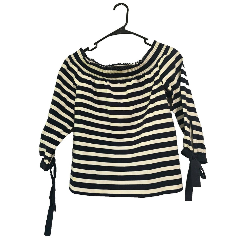 J. CREW Striped Off Shoulder Top Blue White Small Style G2549 Women’s Blouse